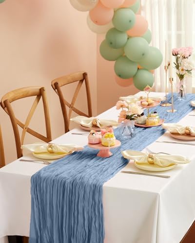 Pureegg 2 Pack Cheesecloth Table Runner 120 Inch Dusty Blue - Image 6