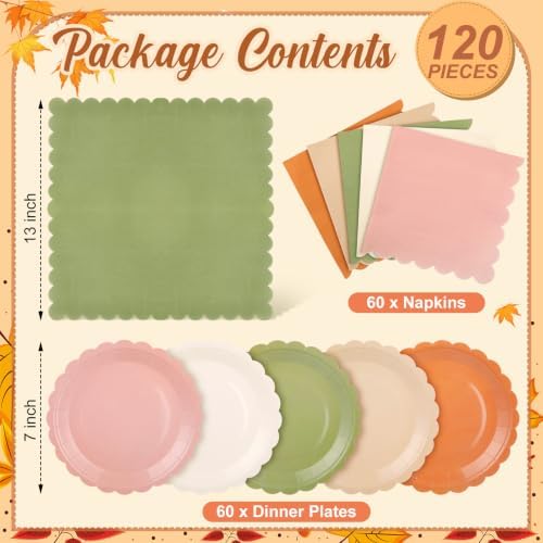 120Pcs Fall Plates and Napkins 7in Orange Pastel Disposable Plates - Image 2