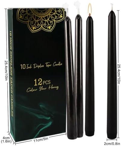 12 Pack 10 Inch Black Taper Candles - Dripless Smokeless Unscented for Wedding, Halloween & Home Decor - Image 2