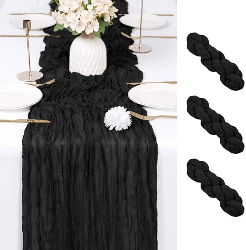 3 Pack Black Cheesecloth Table Runner 17x108 Inch Semi Sheer Boho Gauze Cheese Cloth Fabric Table Runners Table Decor for Wedding Party Baby Shower Birthday Home Decor Garden Farmhouse by Unknown
