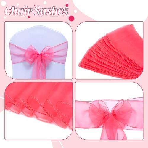 MDS Pack of 200 Organza Chair Sashes for Wedding & Event Décor – Coral - Image 4