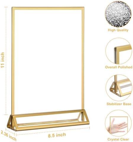 EHWINE 4 Pack Acrylic Sign Holder 8.5 x 11, Double Sided Gold Picture Frame Stand up Table Top Sign Holders, Clear Display Stand Menu Flyer Holder for Wedding Party (Provide Non-slip Mats) - Image 4