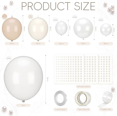Gejoy 192 Pcs Wedding Giant Pearl Backdrop White Balloon Arch Kit 3 Sizes - Image 2