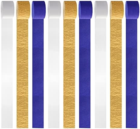 Navy-Blue White-Gold Crepe Paper Streamers - 9 Rolls Royal Blue Graduation 2026 Men Boy Birthday Party Decorations Streamer Wedding Bridal Shower Paper Garland Fathers Day Decor Panduola - Image 6