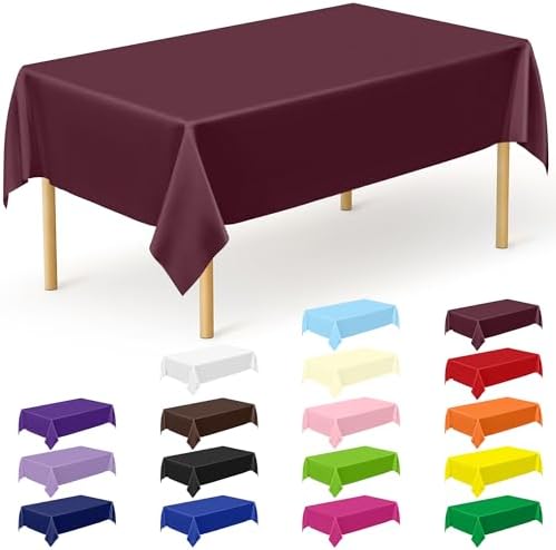 QZYL 12 PCS Wine Plastic Tablecloths, 54 in x 108 in Dinner Table Cloths, Rectangle Table Cover for Birthday Party Family Gathering Wedding by QZYL