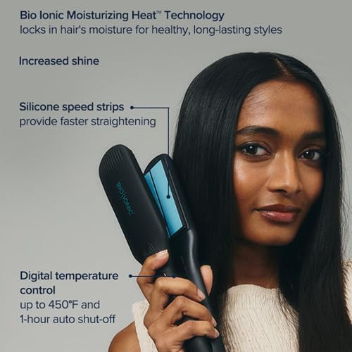 Bio Ionic OnePass Styling Flat Iron - Moisturizing Heat Hair Straightener with Silicone Speed Strips, Digital Temperature Control to 450°F, Auto Shut-Off, Shine-Boosting Plates - Image 2