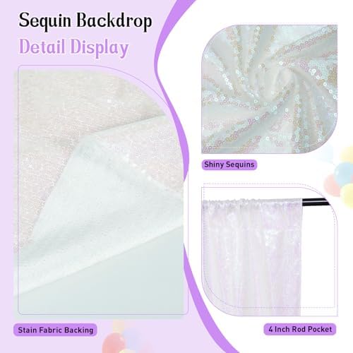 SquarePie 6x8ft Iridescent Sequin Backdrop, High Density Non-Transparent Glitter Curtain for Photography, Birthday, Wedding Party Decorations, Thick Solid Background with 4" Rod Pocket, 1 Panel - Image 3
