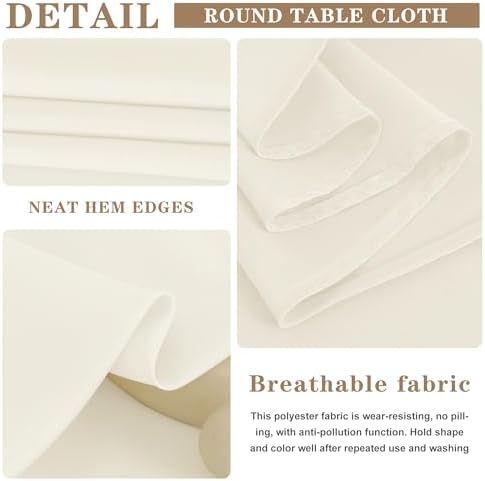 Fitable 6 Pack Ivory Round Tablecloths 108 Inch for 36"-84" Tables - Image 7