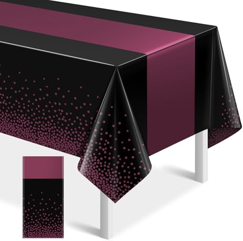1Pcs Black and Maroon Tablecloth Party Decorations,Plastic Black Table Cloth Printed Maroon Table Runner Disposable Rectangle Table Cover for Birthday Wedding Graduation Anniversary Party,54x108Inch by MASHAN