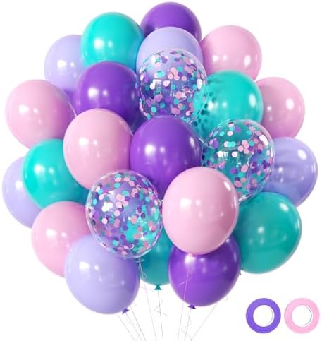 Mermaid Balloons Pink Purple Party Balloon, 50 Pcs 12 Inches Purple and Pink Teal Blue Latex Balloons for Ocean Sea Themed Birthday, Under The Sea Party Decorations by Aiwolf