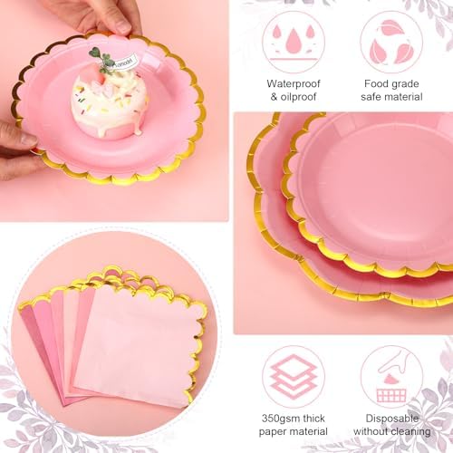 108 Pcs 36 Guests Pink Paper Plates and Napkins Party Supplies - Image 4