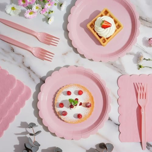 105PCS Pink Paper Plates & Napkins Set,7inch Scallope,with Forks - Image 5