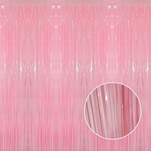 GOER 3.2 ft x 8.2 ft Foil Fringe Curtains Party Photo Backdrop Party Streamers for Birthday,Graduation,New Year Eve Decorations Wedding Decor(3 Packs,Candy Pink) by GOER