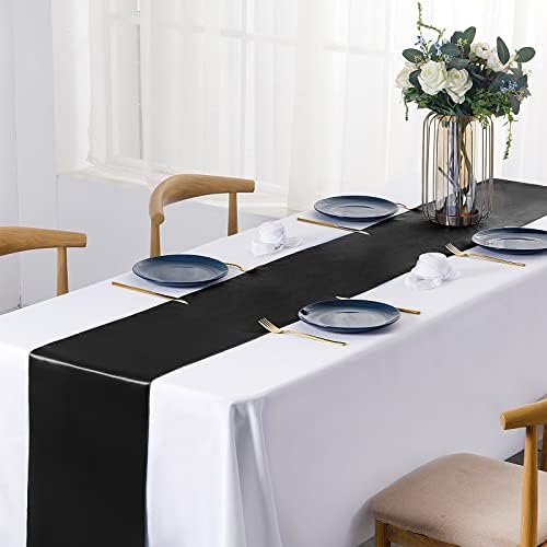 SiinvdaBZX 12 Pcs Black Satin Table Runner 12 x 108 inches Long - Image 4