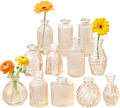 Champagne Bud Vases Set of 12 Amber Glass Vase for Decor Centerpieces, Small Ribbed Vases for Flowers Stripe Modern Bud Vases in Bulk Vintage Vases for Floral Wedding Party Table Decoration Home Decor by PHUNTTEK