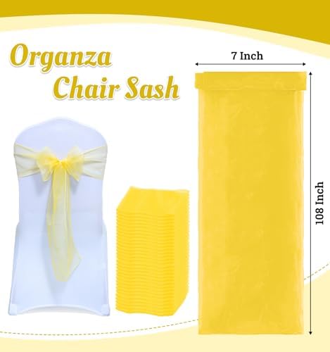 MDS Pack of 125 Organza Chair Sashes for Wedding & Event Décor – Yellow - Image 3