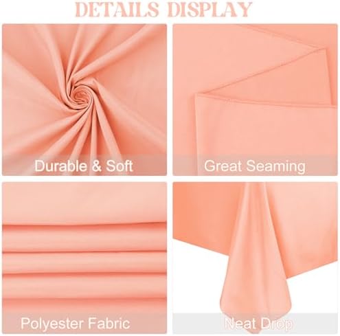 4 Pack Rectangle Tablecloth for 6 Foot Tables Washable Polyester Table Cover for Wedding Dining Table Parties Banquet（60x102 Peach Coral） - Image 4