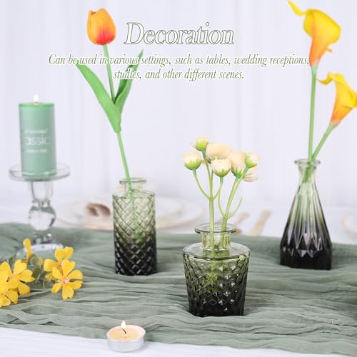 UPBUD Green Glass Bud Vases Set of 5, Mini Flower Vase for Centerpieces - Image 2