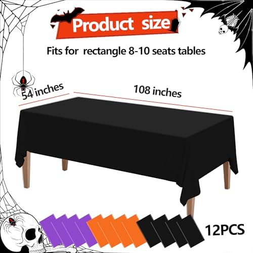 12 Pack Halloween Tablecloth, Orange Black Purple Plastic Table Cloths - Image 2
