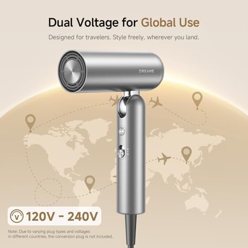 Dreame Pocket Pro Hair Dryer, Dual Voltage Travel Blow Dryer with Diffuser, 1300W Professional HighSpeed Ionic Hair Blower, Fast Drying, Low Noise, Lightweight, No Heat Damage, Global Travel 120V/240V - Image 4