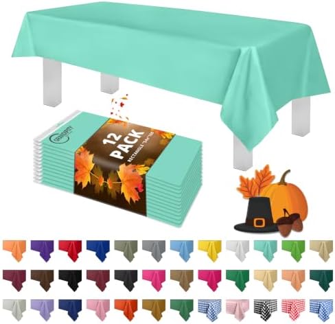 Grandipity Plastic Table Cloth Disposable 12 Pack 54” x 108” Rectangle by Grandipity