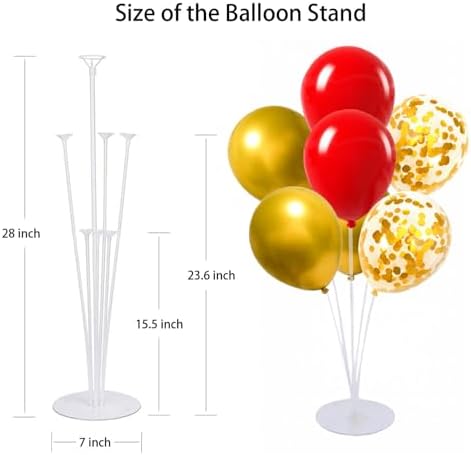 6 Set Balloon Stand Kit for Table Centerpieces With Balloon and Base Party Decorations for Birthday Wedding Retirement Graduation Baby Shower (Red Gold) - Image 5