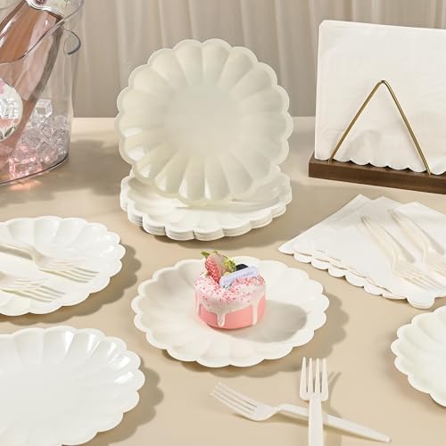 75 Pcs Ivory Paper Plates and Napkins, Tableware Set Serve for 25 Guests - Image 3