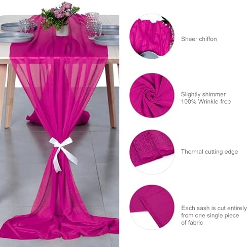 Pack of 5 Chiffon Table Runners 29 x 120 Inch, 10FT Long - Magenta - Image 6