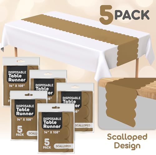 Gold Scallop Table Runner, Disposable Plastic, 5 Pack, 14x108in - Image 2