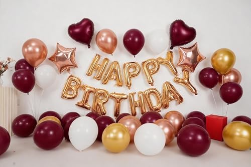 Burgundy Birthday Decorations for Women Burgundy Rose Gold Birthday Balloon - Image 4