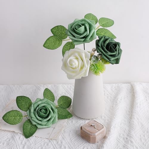 AmyHomie Forest Shades Rose 25pcs Real Looking Artificial Flowers w/Stem - Image 4
