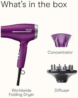 Conair Travel Hair Dryer, Double-Ceramic Design, Foldable Handle, Purple - Image 7