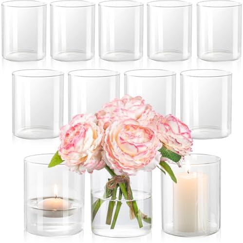 12pcs Glass Cylinder Vases for Centerpieces - 4 Inch Small Flower Vase for Wedding Decorations, Clear Glass Flower Vases Floating Candle Holder for Table Centerpiece Wedding Home Décor by TumblerHome
