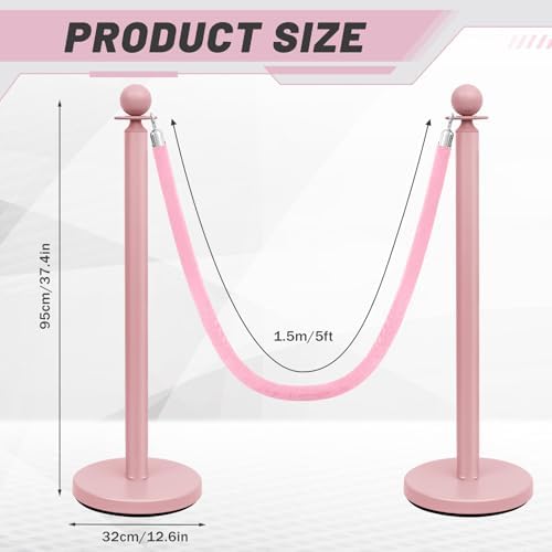 Ferraycle 4 Pc Stainless Steel Stanchion 38 Inch with Velvet Rope,Gray Pink - Image 2