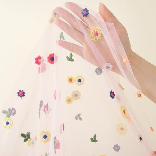 Pink Embroidery Daisy Fall Table Runner 10ft Florals Seasonal Tulle Table Runner Holiday Kitchen Dining Table Decoration for Home Party Indoor - Image 3