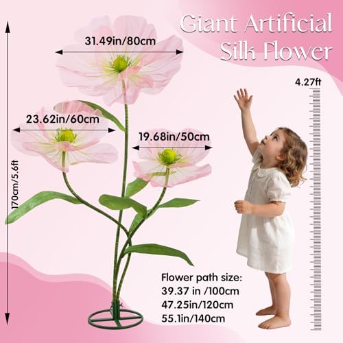 5.6 Ft Tall Large Artificial Silk Flower Green and Pink - Image 4