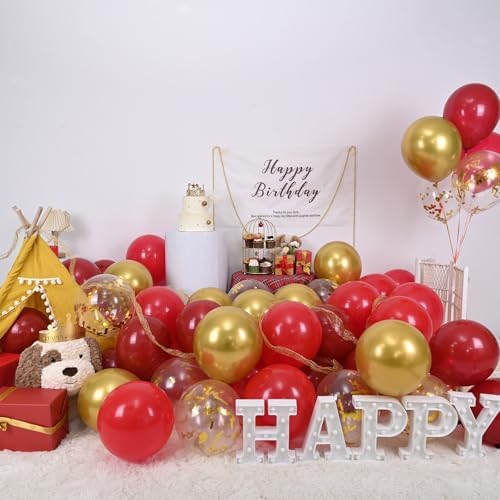 Dark Red and Gold Balloon, 60 Pack 12 Inch Latex Balloons - Image 6