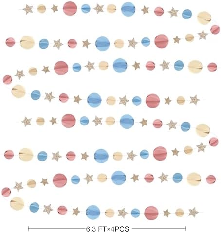 Champagne Gold Dusty Pink Blue Beige 3D Polka Dot Star Hanging Streamer Circle Dot Star Garland Banner for Boho Gender Reveal Birthday Engagement Wedding Party Decorations Supplies - Image 2