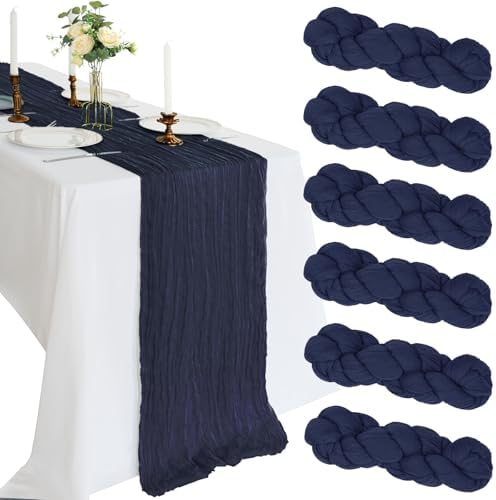 6 Pack 10Ft Navy Blue Cheesecloth Table Runner 23 x 120 Inch by CKIKU
