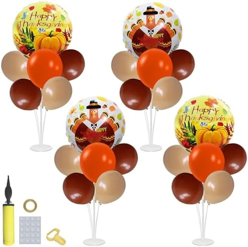 Thanksgiving Decorations, 4 Set Orange Brown Balloon Stand Kit by Klyroish