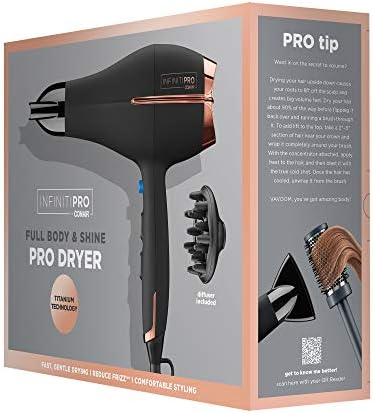 Infiniti PRO by CONAIR Hair Dryer,1875W Blow Dryer with Diffuser and Concentrator,Ceramic Technology,3 Heat & 2 Speed Settings,Cold Shot Button,Black,(Pack of 2) - Image 7