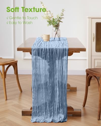 Pureegg 3 Pack Cheesecloth Table Runner 120 Inch Dusty Blue - Image 4