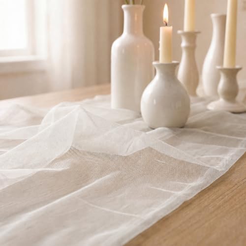 Artoid Mode 3Pcs Ivory Gauze Table Runner 28x120Inch, Seasonal Sheer Kitchen Dining Holiday Wedding Birthday Baby Shower Table Decor for Home Party - Image 7