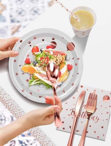 Nkaiso 161 Pcs Rose gold Birthday Plates and Napkins Set -20 Serves - Image 4