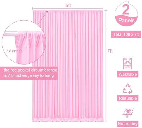 Pink Backdrop Curtain for Parties Baby Shower Wrinkle Free Pink Photo Curtains Backdrop Drapes Fabric Decoration for Weddings Birthday Party 5ft x 7ft,2 Panels - Image 5