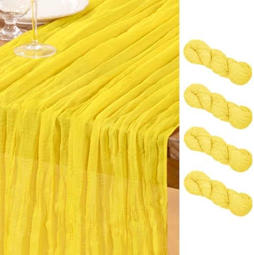 DeZerlor Lemon Yellow Cheesecloth Table Runners 4 Pack Summer Boho Runners by DeZerlor