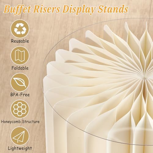 6Pcs Buffet Risers, Food Risers for Table, Foldable Cake Display Stands, Tall Cardboard Cupcakes Stand for Show Catering Desserts Jewelry Wedding Birthday Party Decoration (Yellow White) - Image 4
