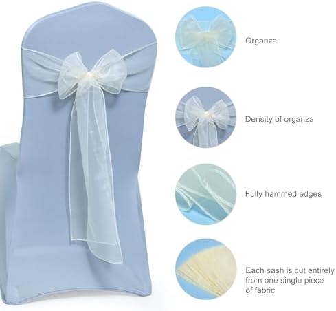 MDS Pack of 75 Organza Chair Sashes for Wedding & Event Décor – Ivory - Image 6