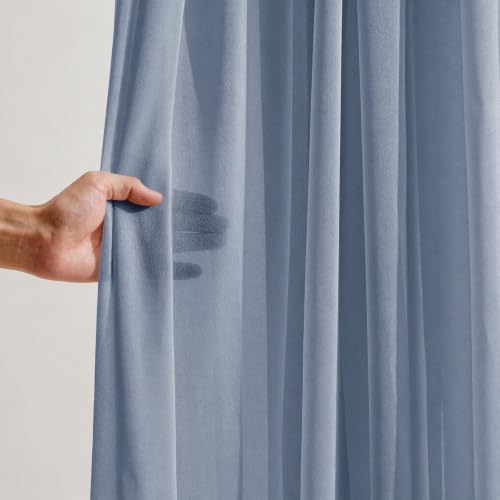 Dusty Blue Wedding Arch Draping Fabric Sheer Curtain Drapes 4 Panels | 20 ft Extra Long Shimmery Backdrop Curtains for Wedding Anniversary Party Summer Outdoor Events Drapery Photo Background - Image 4