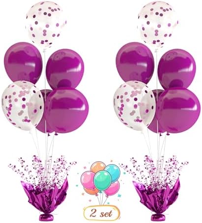 2 Set Purple Table Balloons Centerpiece with Purple and Confetti Balloons Stand Kit for Birthday Party Baby Shower Wedding Bridal Shower Prom Cake Table Decorations by Suppromo